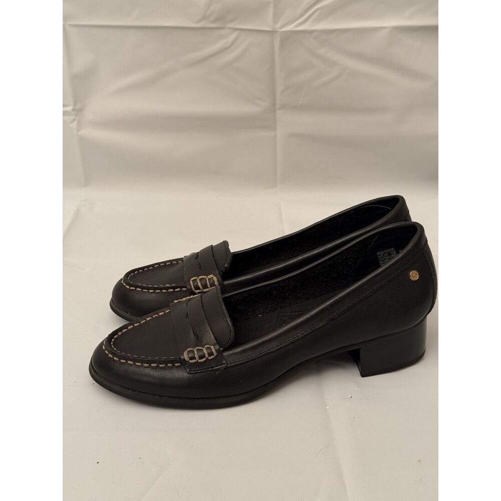 G.H. Bass & Co. Black Leather Penny Loafers with Kitten Heel